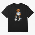 Argentina Soccer Bear World Cup Teddy Bear Oversized T-Shirt Bring Trophy Dreams to Global Football Passion for FIFA World Cup 2026, with CR7 and Messi, England, Retro Football Energy, Iconic Rivalries, Trophy Chase Drama and Stadium Atmosphere;