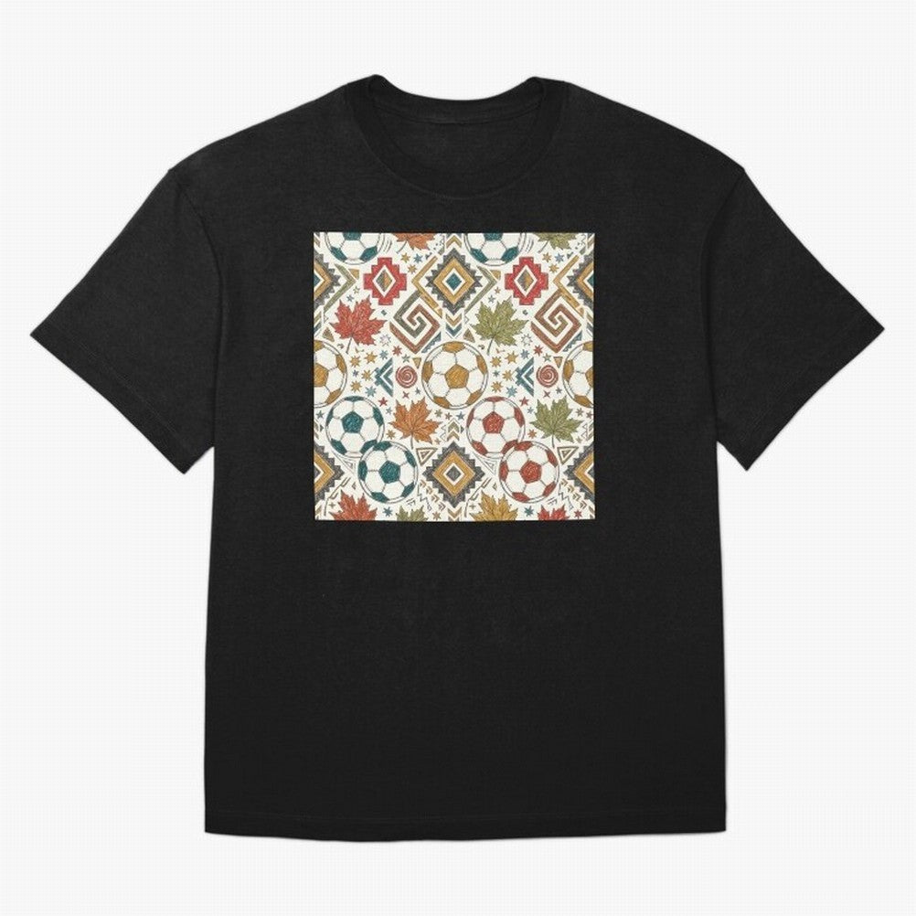 2026 World Cup Unity: Aztec & Maple Soccer Pattern Oversized T-Shirt Join the Global Buzz around Match Day Hype around FIFA World Cup 2026, Messi and Cristiano Ronaldo, England, France and Netherlands, Retro Football Energy, Iconic Rivalries,