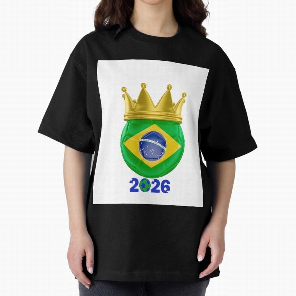 Brazil Football Champion Crown 2026 Oversized T-Shirt Feel the Heartbeat of FIFA World Cup 2026 USA Canada Mexico Capturing Messi, Neymar and Mbappe, France Energy, Stadium Memories, Football Loyalty, International Chants and Championship