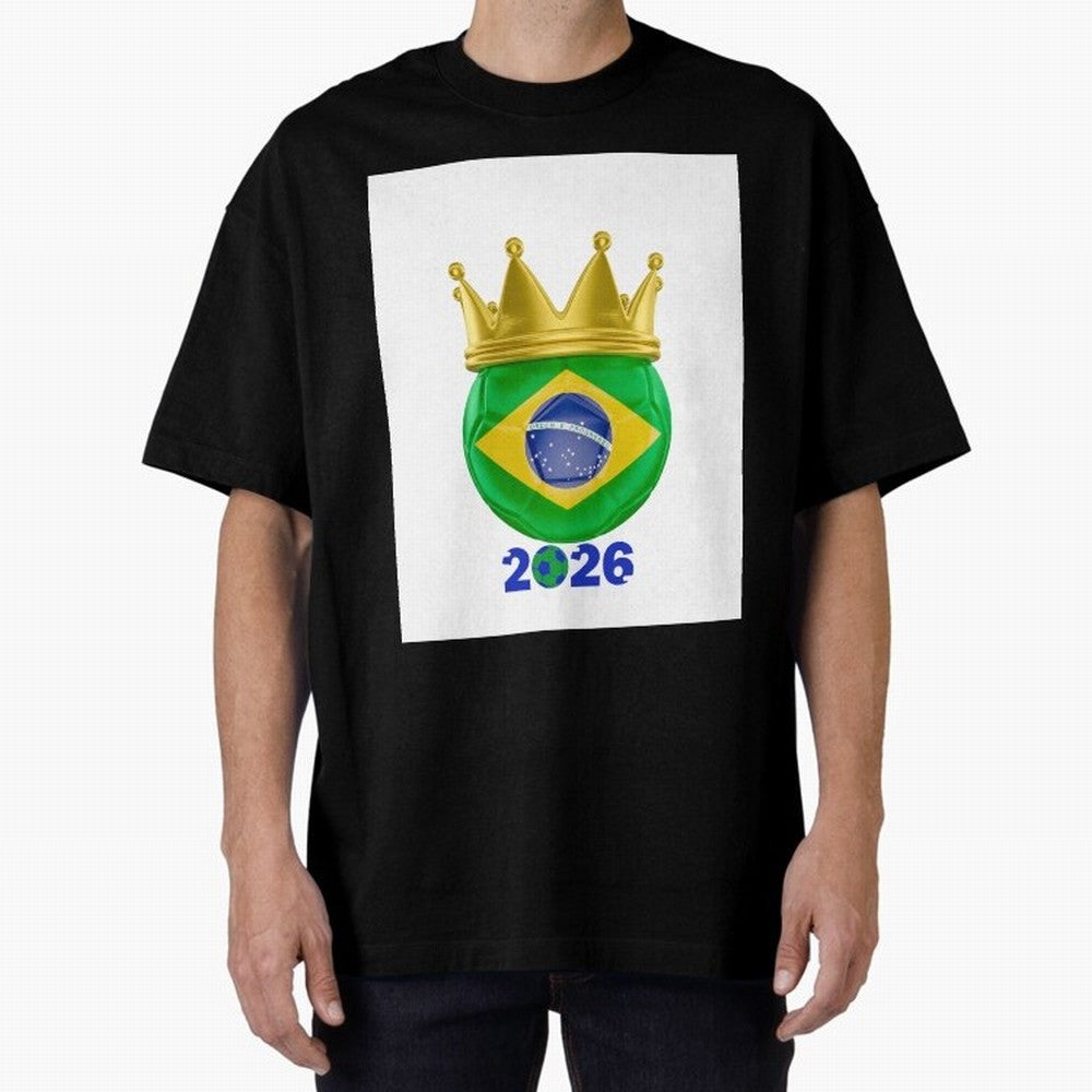 Brazil Football Champion Crown 2026 Oversized T-Shirt Feel the Heartbeat of FIFA World Cup 2026 USA Canada Mexico Capturing Messi, Neymar and Mbappe, France Energy, Stadium Memories, Football Loyalty, International Chants and Championship