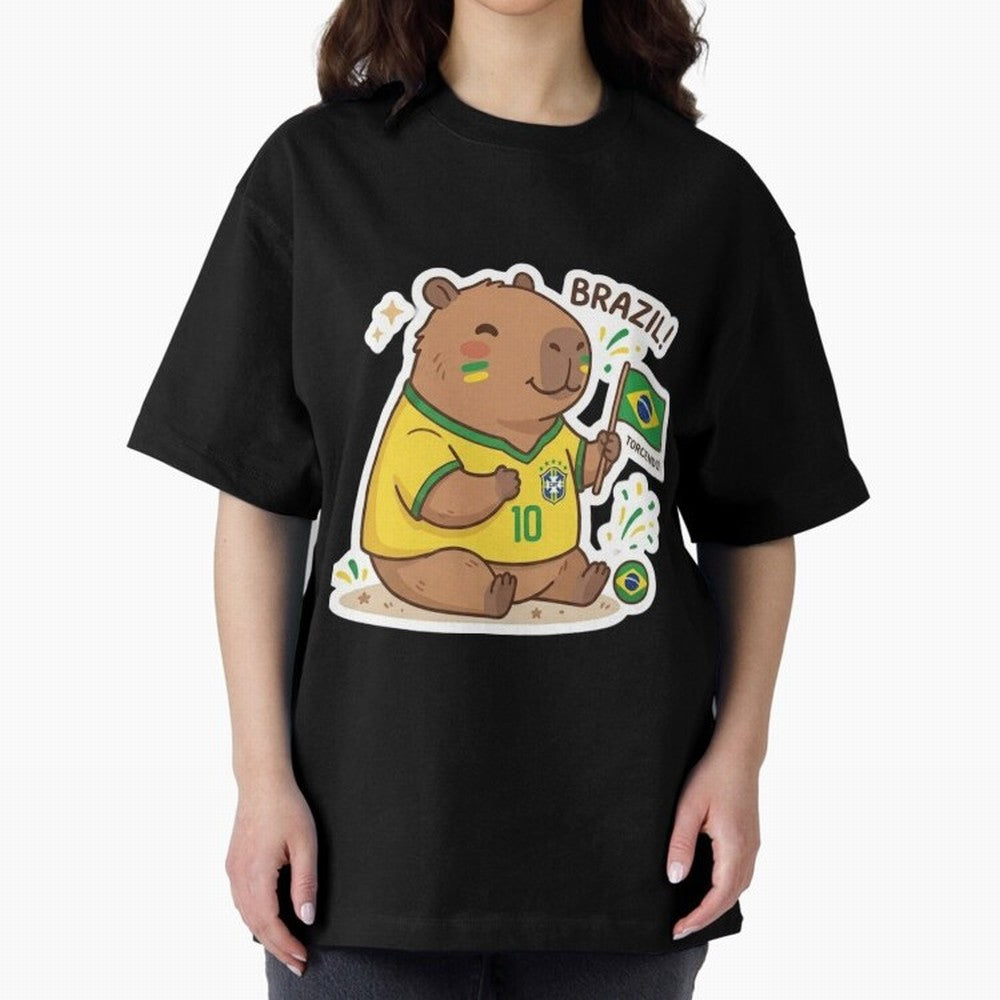 Capivara Torcedora Oversized T-Shirt Bring Home FIFA World Cup 2026 Group Stage for Fans of Mbappe and Neymar and Spain and Netherlands, Bringing Stadium Memories, Football Loyalty, International Chants and Championship Tradition; Great for