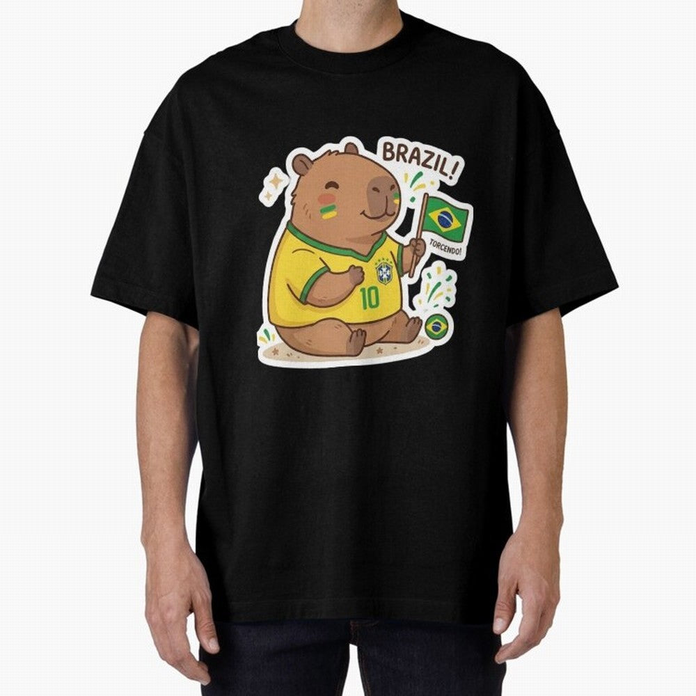 Capivara Torcedora Oversized T-Shirt Bring Home FIFA World Cup 2026 Group Stage for Fans of Mbappe and Neymar and Spain and Netherlands, Bringing Stadium Memories, Football Loyalty, International Chants and Championship Tradition; Great for
