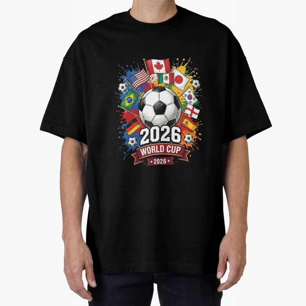2026 World Cup Soccer Flags Graphic Oversized T-Shirt Bring Match Day Fire to Match Day Hype around FIFA World Cup 2026 USA Canada Mexico, CR7 and Messi, Germany, Soccer Culture, Superstar Moments, National Team Dreams and Competitive Fire; Great