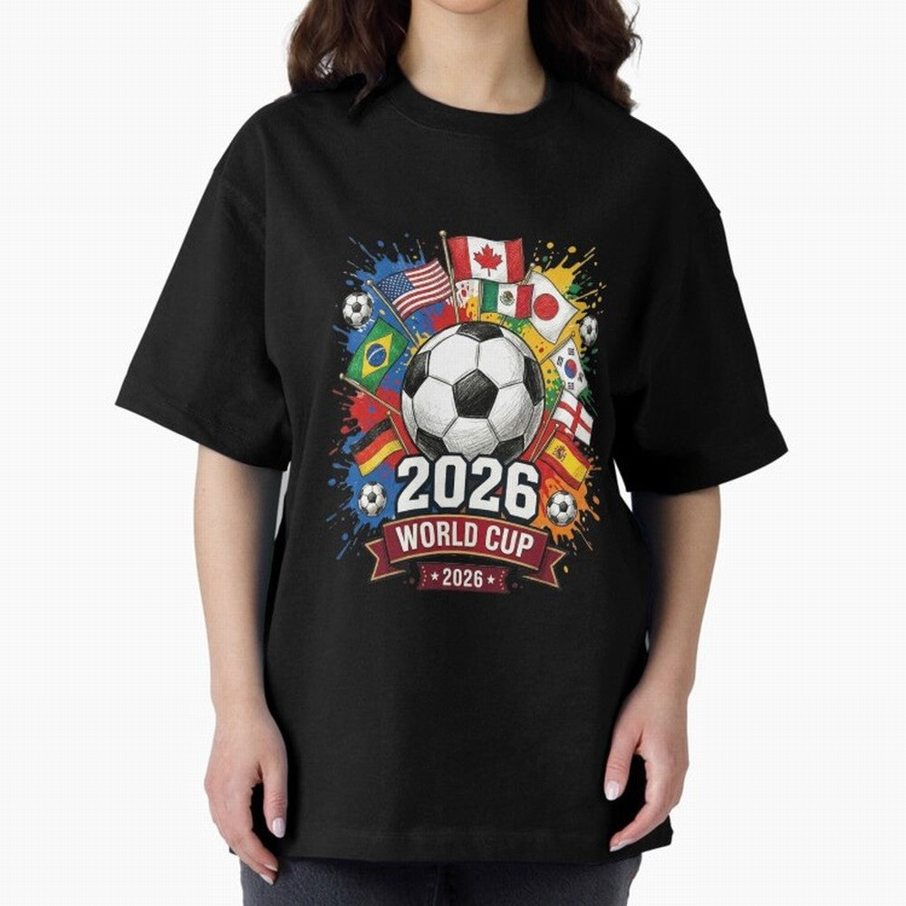 2026 World Cup Soccer Flags Graphic Oversized T-Shirt Bring Match Day Fire to Match Day Hype around FIFA World Cup 2026 USA Canada Mexico, CR7 and Messi, Germany, Soccer Culture, Superstar Moments, National Team Dreams and Competitive Fire; Great