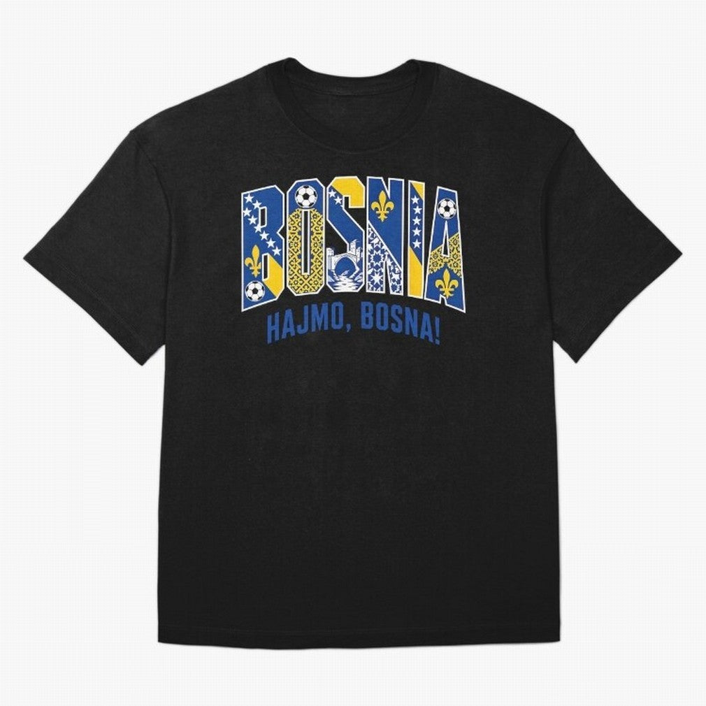 Bosnia Hajmo Bosna Football Soccer Fan Bosnian Supporter Flag Oversized T-Shirt Remember FIFA World Cup 2026 USA Canada Mexico Spirit, Filled with France and Portugal, Haaland, Classic Soccer Heritage, Championship Pressure, Fan Loyalty and