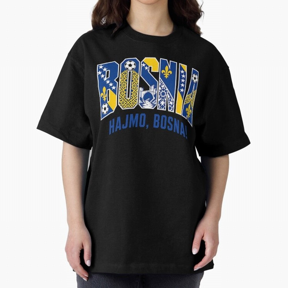 Bosnia Hajmo Bosna Football Soccer Fan Bosnian Supporter Flag Oversized T-Shirt Remember FIFA World Cup 2026 USA Canada Mexico Spirit, Filled with France and Portugal, Haaland, Classic Soccer Heritage, Championship Pressure, Fan Loyalty and