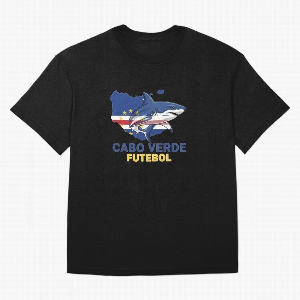 Cabo Verde Soccer Blue Shark Design Oversized T-Shirt Support the Legends of Global Football Passion for FIFA World Cup 2026, Inspired by CR7, Spain, Football Festival Excitement, Trophy Ambitions, Country Rivalries and Star Player Buzz; Built for