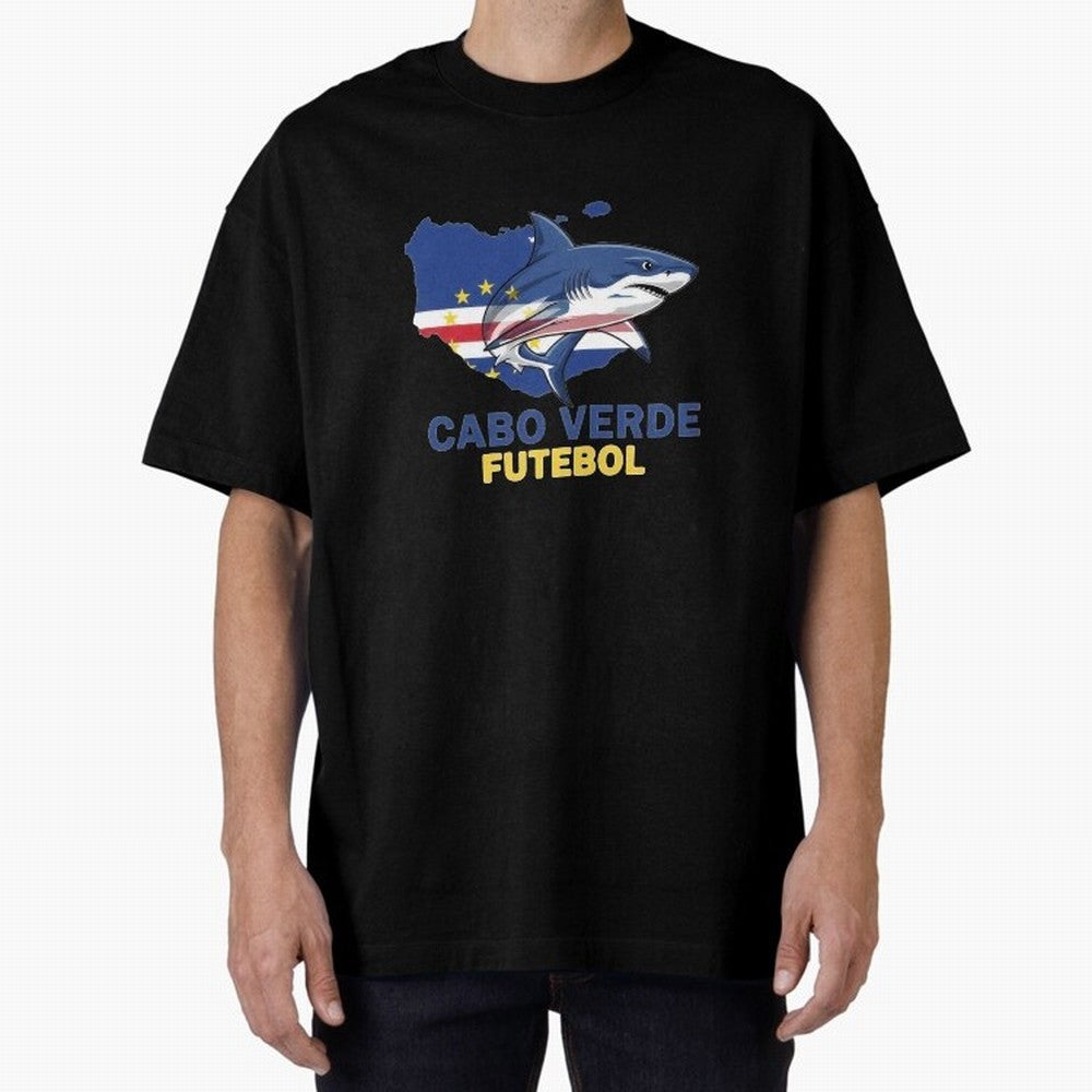 Cabo Verde Soccer Blue Shark Design Oversized T-Shirt Support the Legends of Global Football Passion for FIFA World Cup 2026, Inspired by CR7, Spain, Football Festival Excitement, Trophy Ambitions, Country Rivalries and Star Player Buzz; Built for