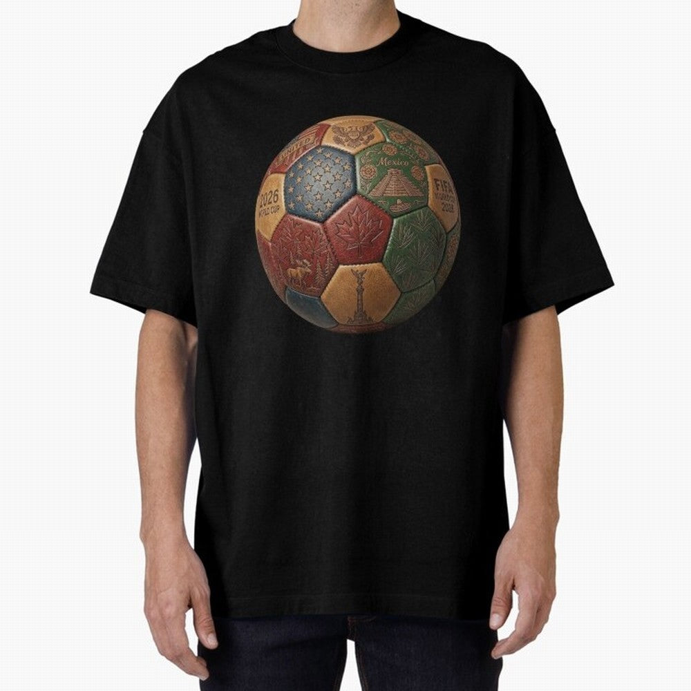 Artistic Ball for the 2026 World Cup ¨C USA, Mexico & Canada Football Design Oversized T-Shirt Live for the Drama of FIFA World Cup 2026 Group Stage for Fans of Mbappe and Neymar and Spain and Netherlands, Bringing Champion Mindset, Group Stage