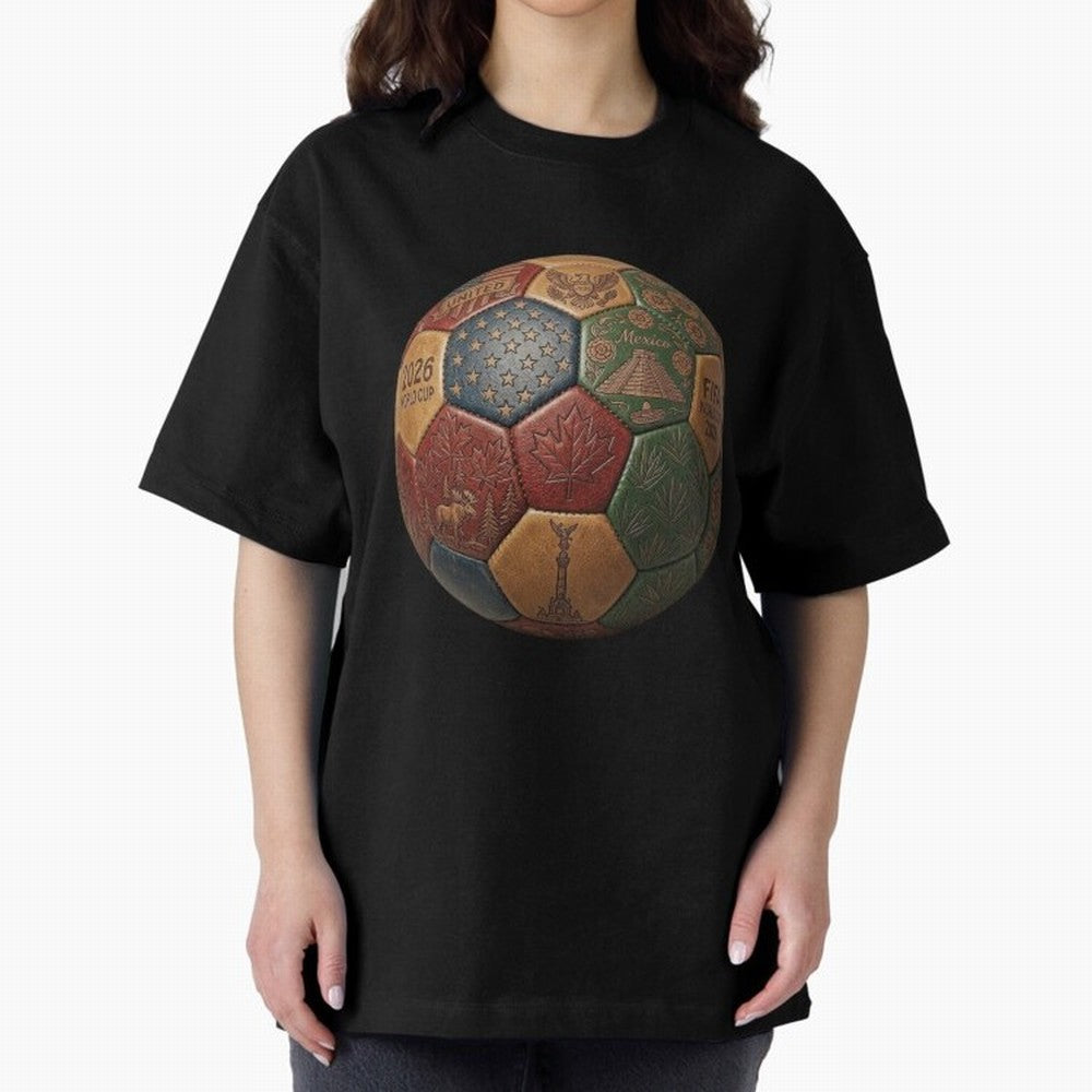 Artistic Ball for the 2026 World Cup ¨C USA, Mexico & Canada Football Design Oversized T-Shirt Live for the Drama of FIFA World Cup 2026 Group Stage for Fans of Mbappe and Neymar and Spain and Netherlands, Bringing Champion Mindset, Group Stage
