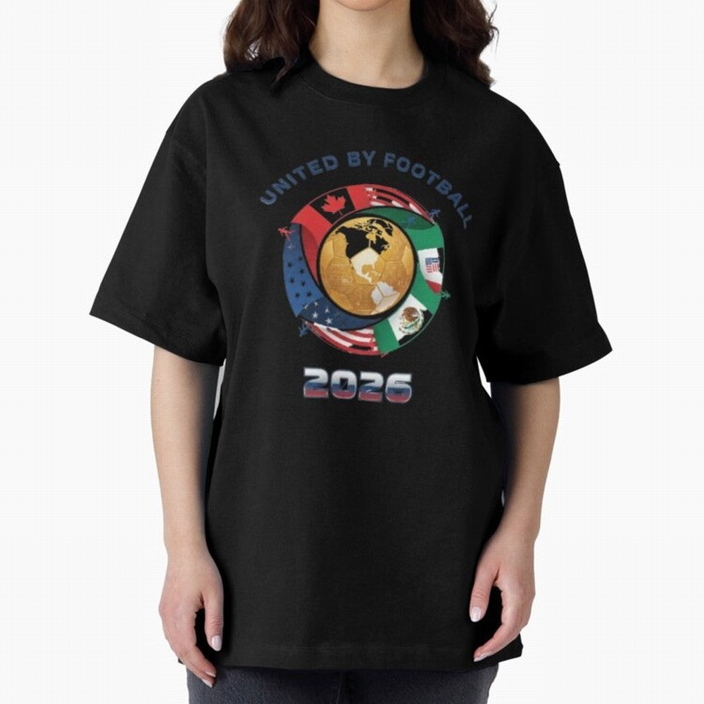 Connected Network Soccer Ball World Cup 2026 Concept Oversized T-Shirt Feel the FIFA World Cup 2026 Group Stage Journey through Haaland Highlights, Portugal Pride, Supporter Pride, Iconic Celebrations, Legendary Names and Global Match Day Energy;