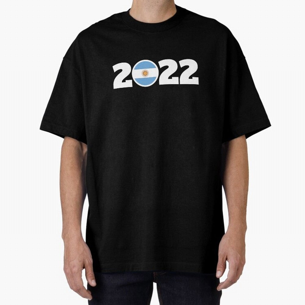 Argentina 2022 World Champions Three Stars Oversized T-Shirt Show Fan Pride Across FIFA World Cup 2026 Spirit, Capturing England, Haaland, Vintage Soccer Flavor, Modern Football Stars, National Flags and Final Night Emotion; Ideal for Passionate