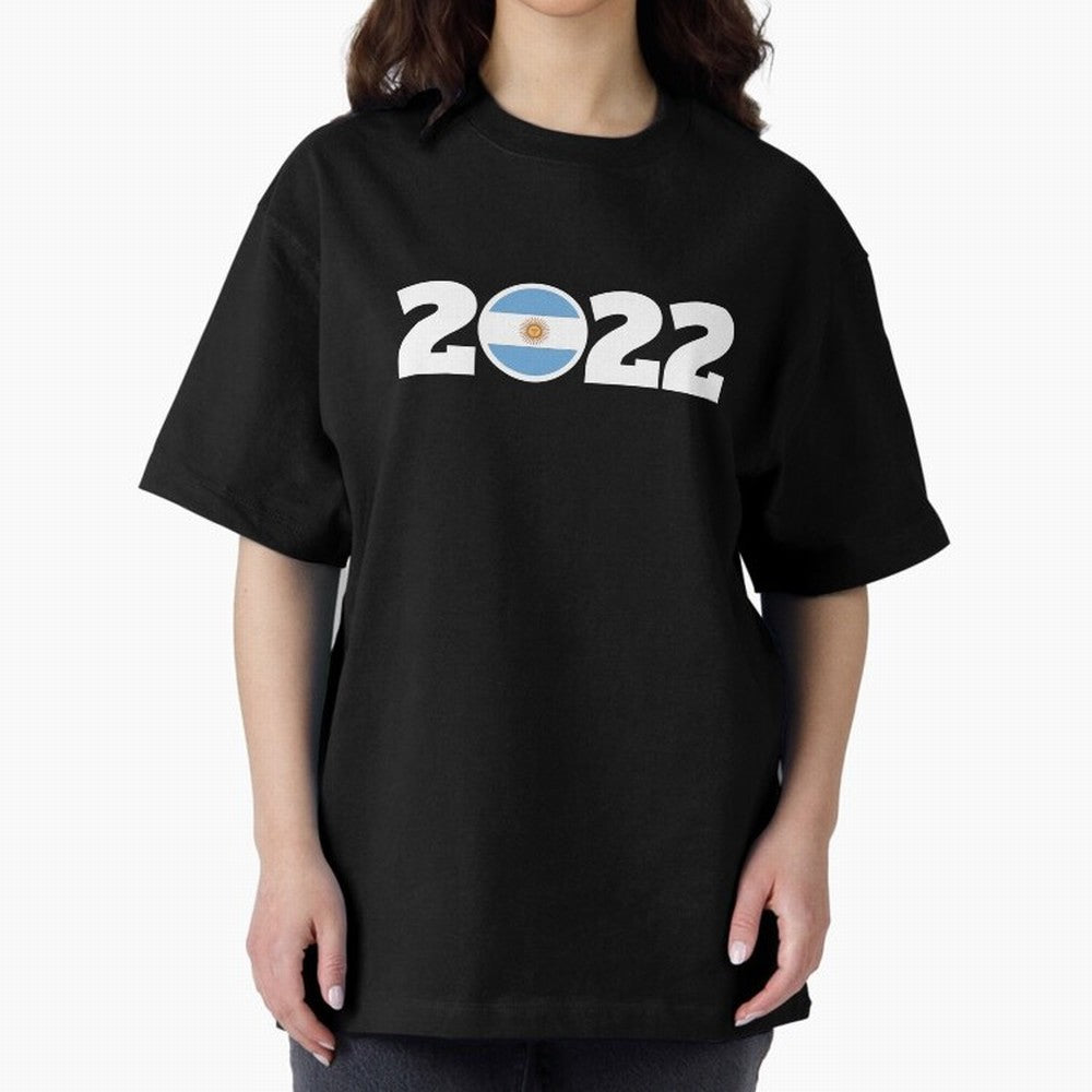 Argentina 2022 World Champions Three Stars Oversized T-Shirt Show Fan Pride Across FIFA World Cup 2026 Spirit, Capturing England, Haaland, Vintage Soccer Flavor, Modern Football Stars, National Flags and Final Night Emotion; Ideal for Passionate