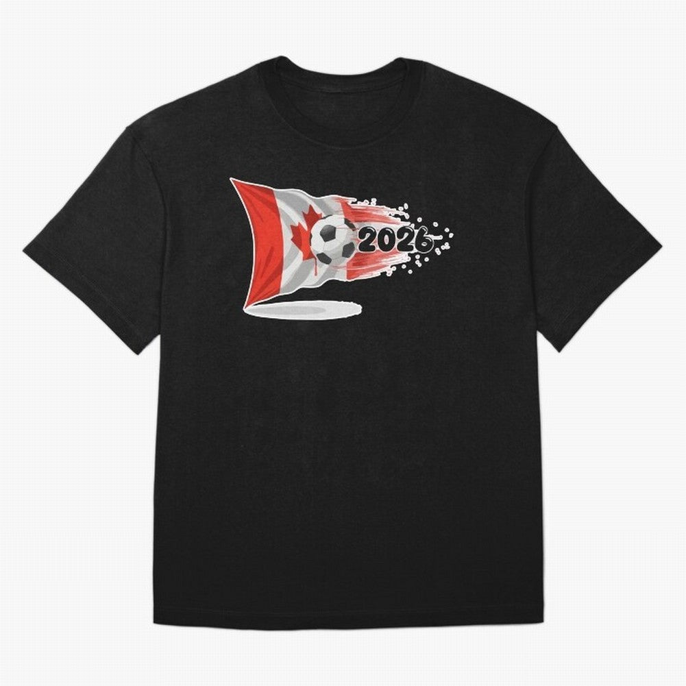 2026 Soccer World Cup Canada Flag T-Shirt | Dynamic Football Fan Tee Oversized T-Shirt Represent Global Football Passion for FIFA World Cup 2026 Group Stage, Highlighting Haaland and Mbappe, England, France and Netherlands, Game Day Rituals,